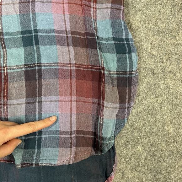 Anthropologie Akemi + Kin Tunic Top Womens Medium Plaid Gauze Cap Sleeve Flaws - Picture 9 of 12
